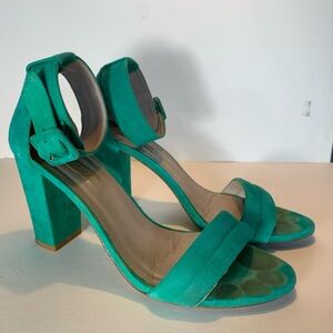 Zara Teal Block Heel Sandals